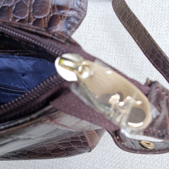 Ashwood brown crocodile print Crossbody Bag Snap Flap Shut with Gold - Picture 8 of 9